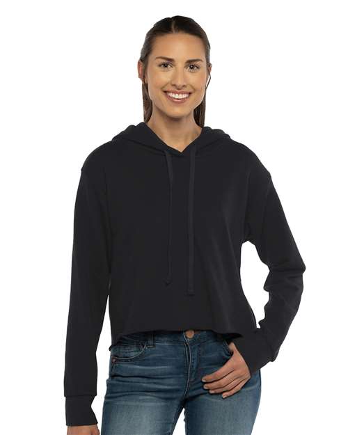 Women's Laguna Sueded Raw Edge Crop Hoodie Sweatshirt Image 2