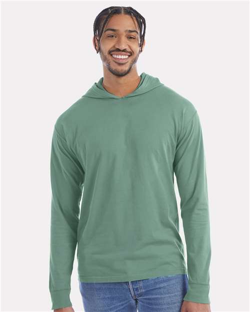 Unisex Garment-Dyed Jersey Hooded Long Sleeve T-Shirt