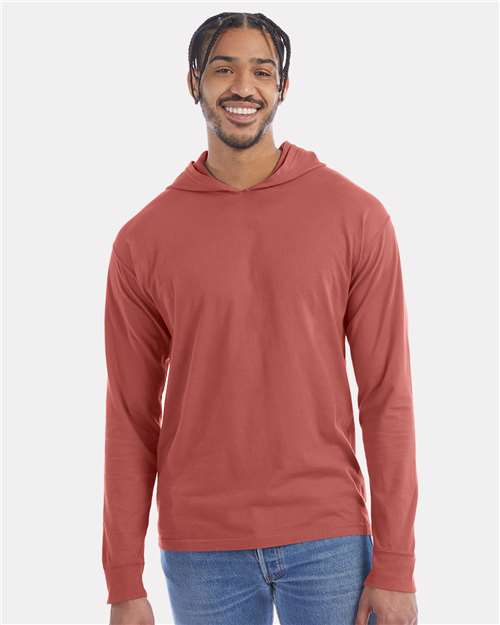 Unisex Garment-Dyed Jersey Hooded Long Sleeve T-Shirt