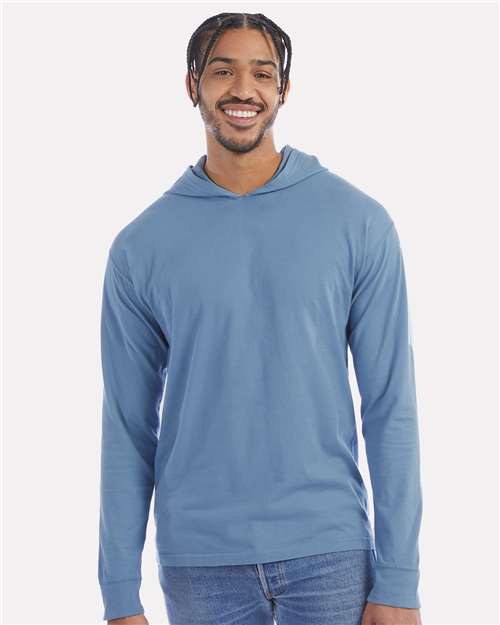 Unisex Garment-Dyed Jersey Hooded Long Sleeve T-Shirt