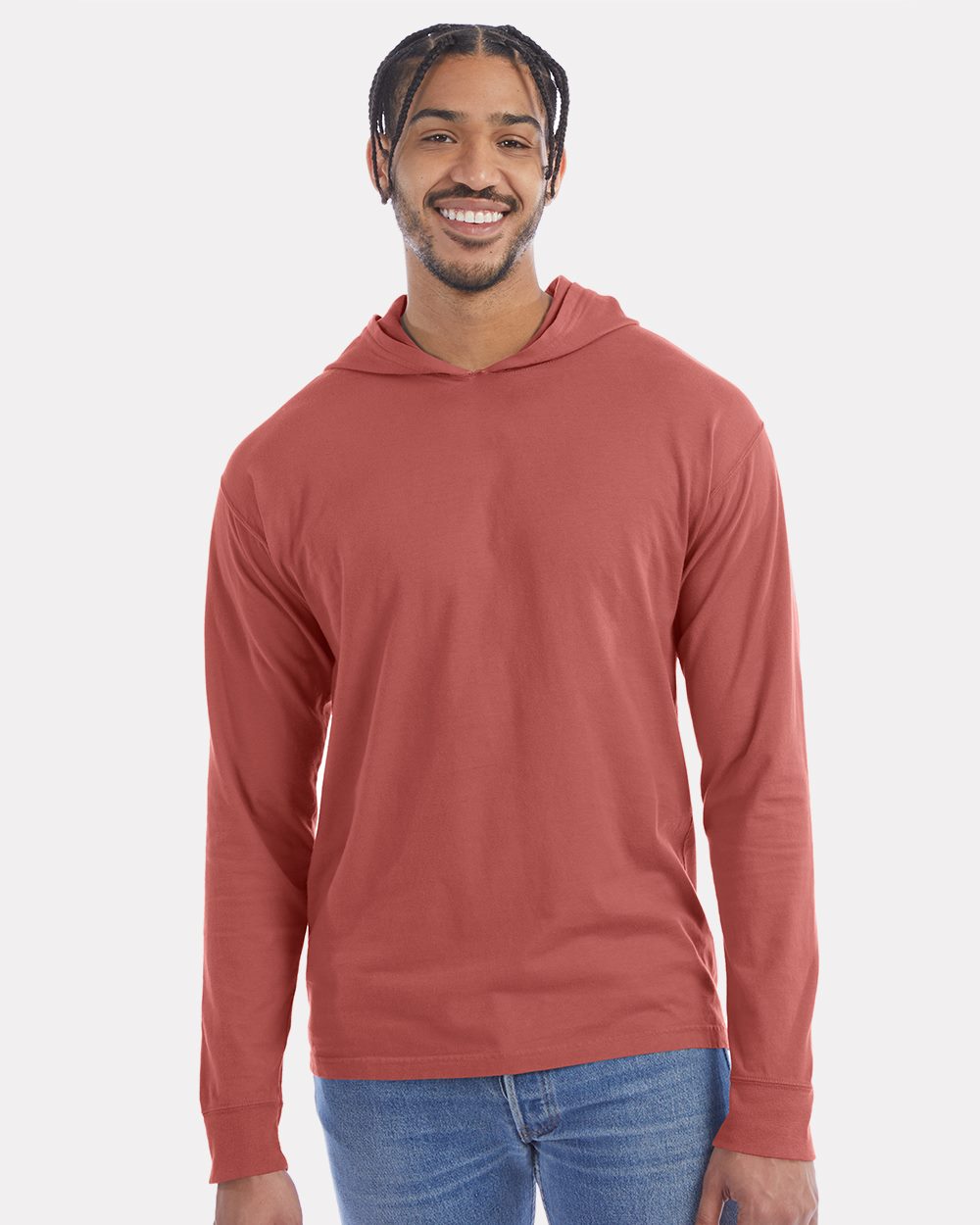 Unisex Garment-Dyed Jersey Hooded Long Sleeve T-Shirt