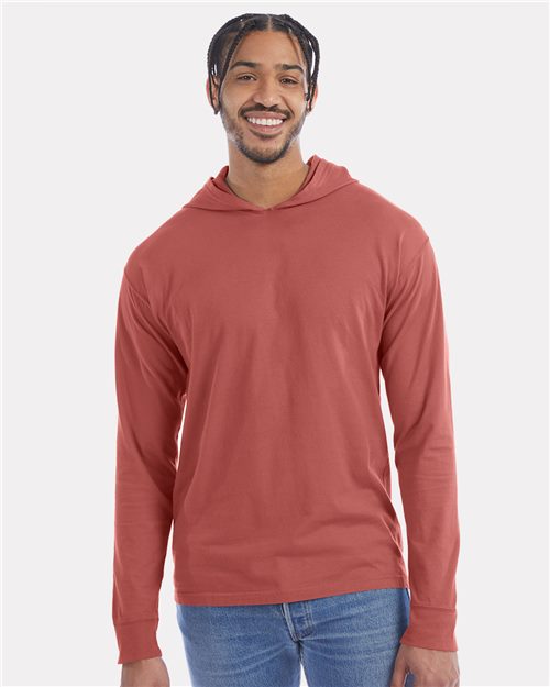 Unisex Garment-Dyed Jersey Hooded Long Sleeve T-Shirt Image 1