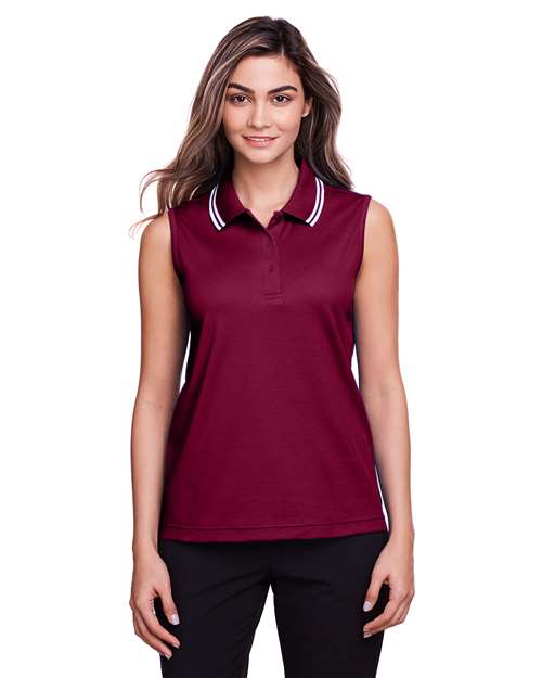 Women's CrownLux Performance® Plaited Tipped Sleeveless Polo Image 3