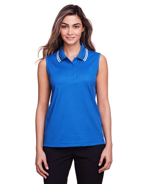 Women's CrownLux Performance® Plaited Tipped Sleeveless Polo Image 4
