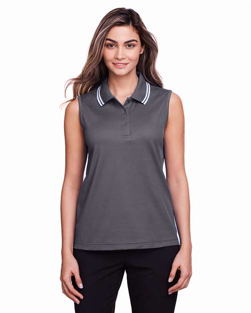 Women's CrownLux Performance® Plaited Tipped Sleeveless Polo Image 5