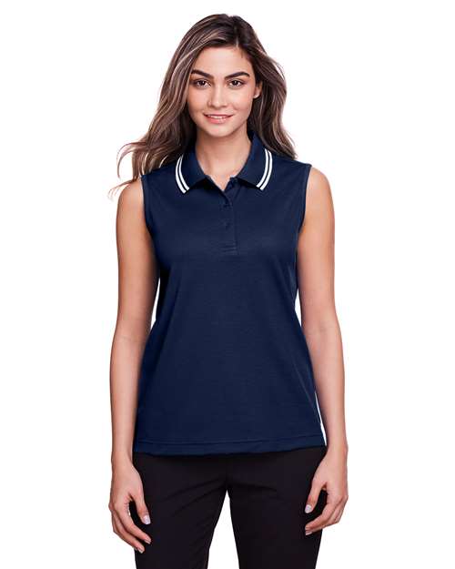 Women's CrownLux Performance® Plaited Tipped Sleeveless Polo Image 6