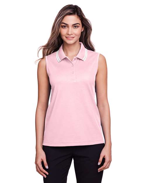 Women's CrownLux Performance® Plaited Tipped Sleeveless Polo Image 7