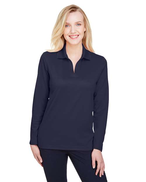 Women's CrownLux Performance® Plaited Long Sleeve Polo Image 3