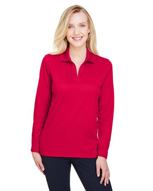 Women's CrownLux Performance® Plaited Long Sleeve Polo Image 4