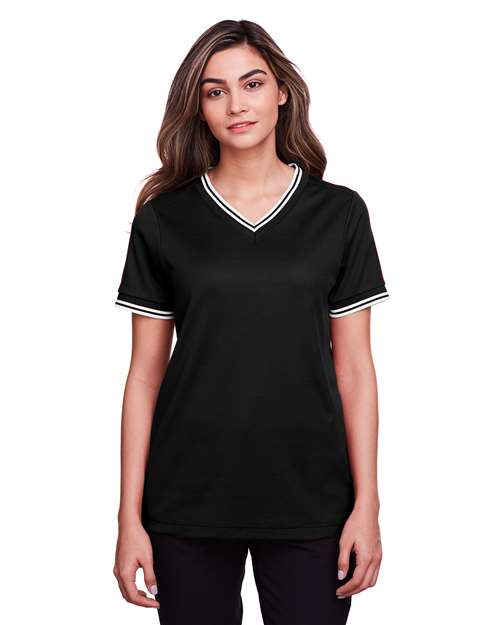 Women's CrownLux Performance® Plaited Tipped V-Neck Shirt Image 2