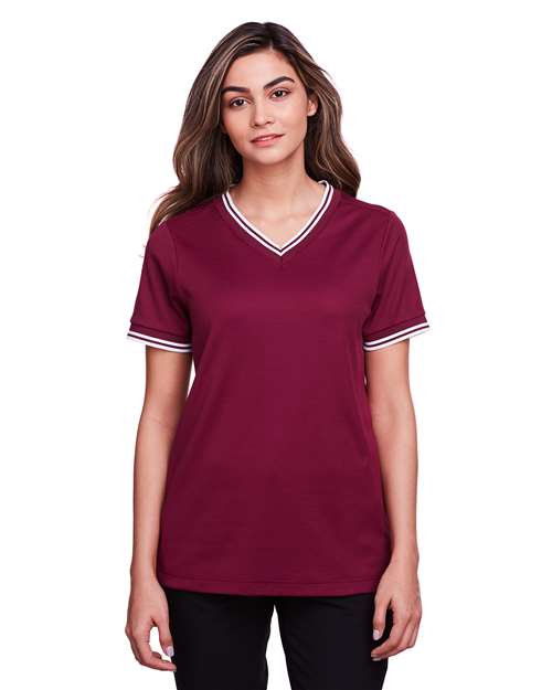 Women's CrownLux Performance® Plaited Tipped V-Neck Shirt Image 3