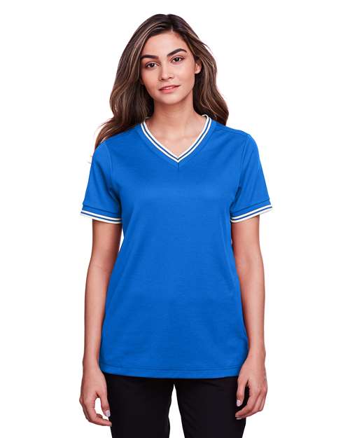 Women's CrownLux Performance® Plaited Tipped V-Neck Shirt Image 4