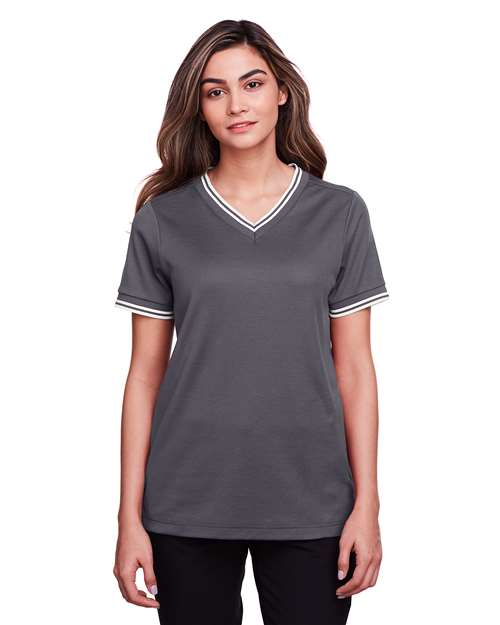 Women's CrownLux Performance® Plaited Tipped V-Neck Shirt Image 5