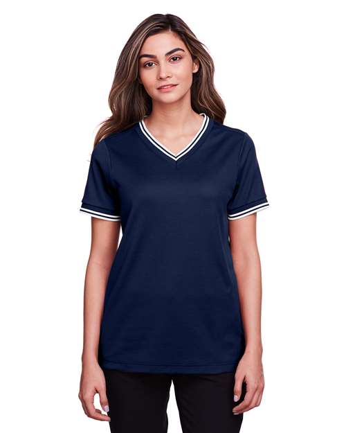 Women's CrownLux Performance® Plaited Tipped V-Neck Shirt Image 6