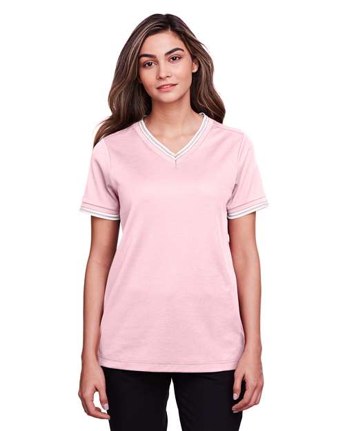 Women's CrownLux Performance® Plaited Tipped V-Neck Shirt Image 7