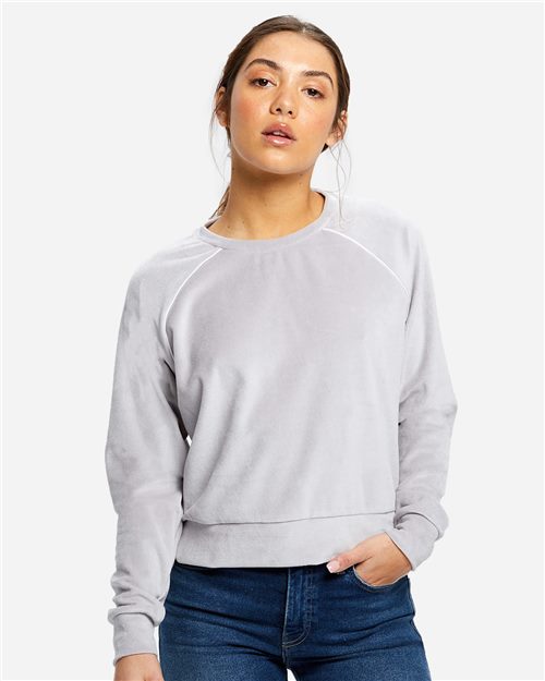 Women's Velour Cropped Long Sleeve Pullover Top Image 1