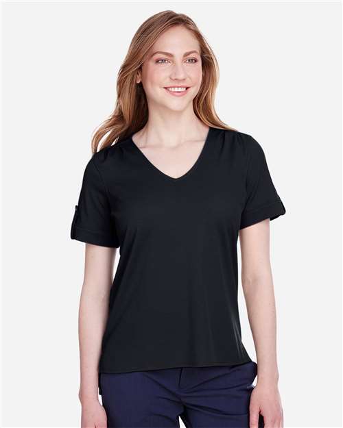 Women's CrownLux Performance® Plaited Rolled Sleeve Shirt Image 2