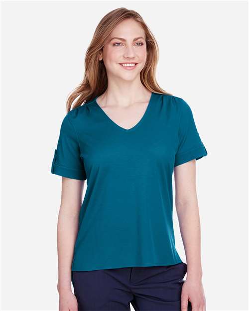 Women's CrownLux Performance® Plaited Rolled Sleeve Shirt Image 4