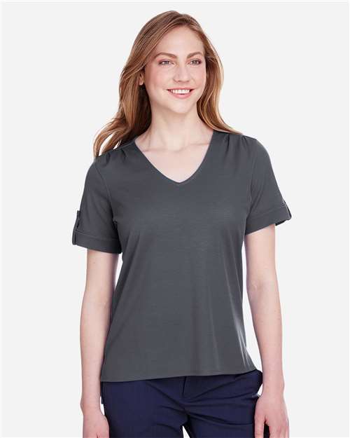 Women's CrownLux Performance® Plaited Rolled Sleeve Shirt Image 6
