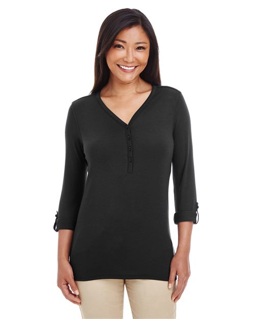 Women's Perfect Fit™ Y-Placket Convertible Sleeve Knit Top Image 1