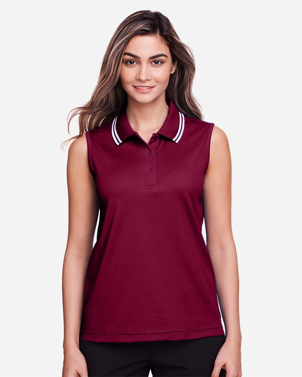 Women's CrownLux Performance® Plaited Tipped Sleeveless Polo