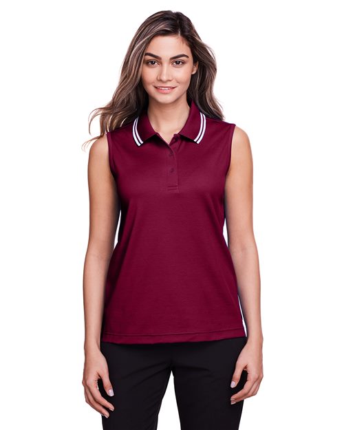 Women's CrownLux Performance® Plaited Tipped Sleeveless Polo Image 1
