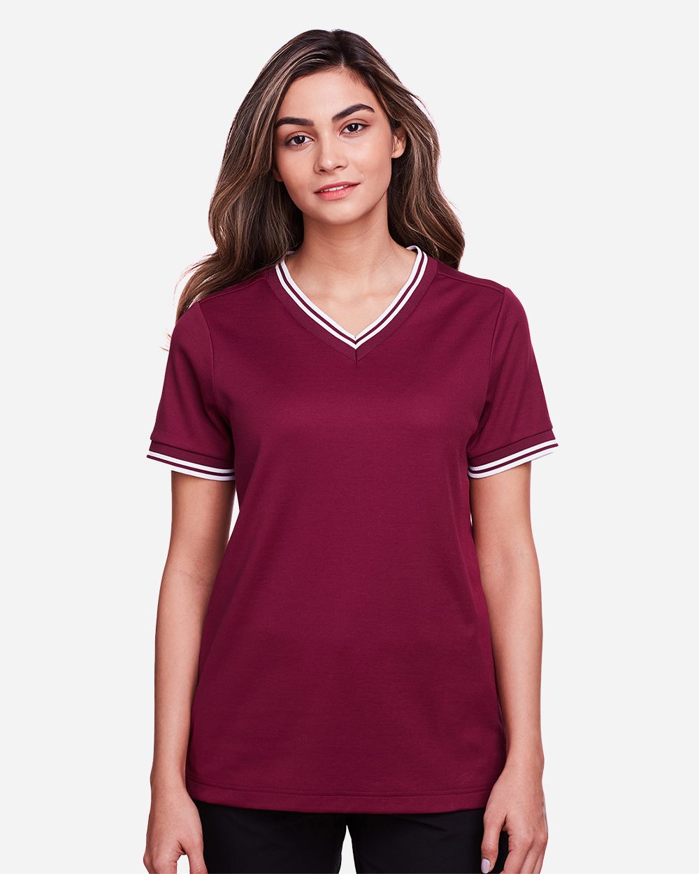 Women's CrownLux Performance® Plaited Tipped V-Neck Shirt