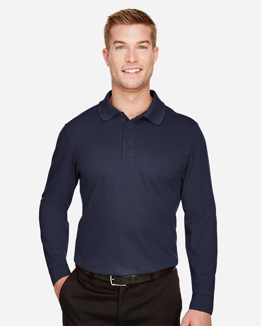 Men's Tall CrownLux Performance® Plaited Long Sleeve Polo