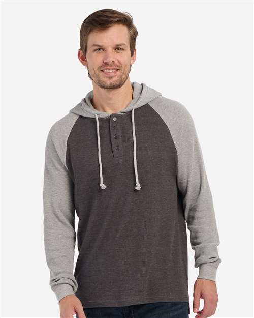 Unisex Waffle Knit Pullover Hooded Long Sleeve T-Shirt Image 2