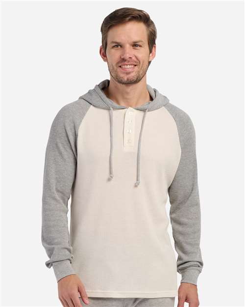 Unisex Waffle Knit Pullover Hooded Long Sleeve T-Shirt Image 3