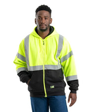 Men's Hi-Vis Class 3 Color Block Full-Zip Hooded Sweatshirt Image 1