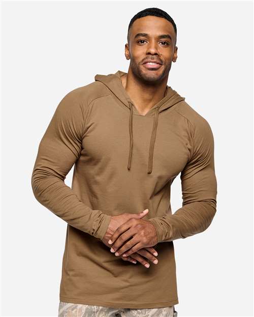 Unisex Fine Jersey Hooded Long Sleeve Raglan Tee