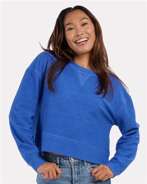 Women's Rib Knit Corded Boxy Crewneck Sweatshirt