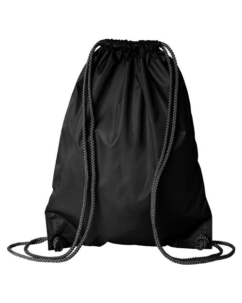 Black drawstring bag on a white background