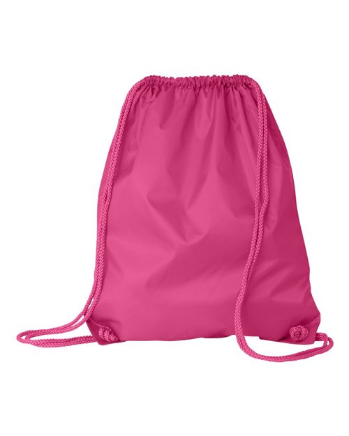 Pink drawstring bag on a white background