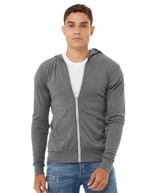 Unisex Triblend Lightweight Full-Zip Hooded Long Sleeve Tee Image 1