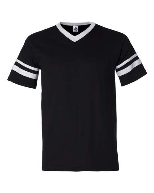V-Neck Jersey with Striped Sleeves Image 2