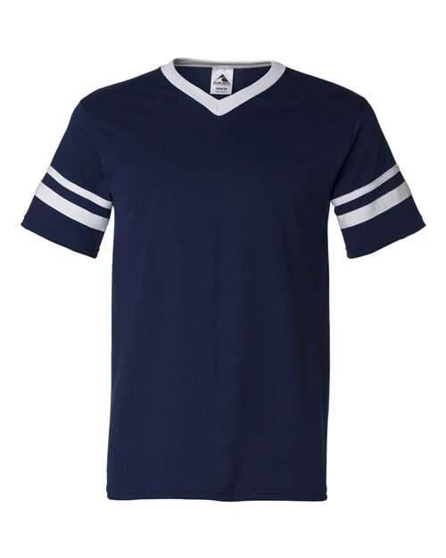 V-Neck Jersey with Striped Sleeves Image 4