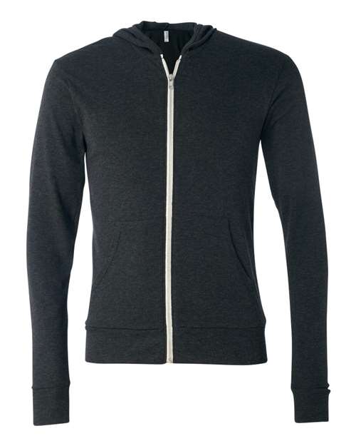 Unisex Triblend Lightweight Full-Zip Hooded Long Sleeve Tee Image 2