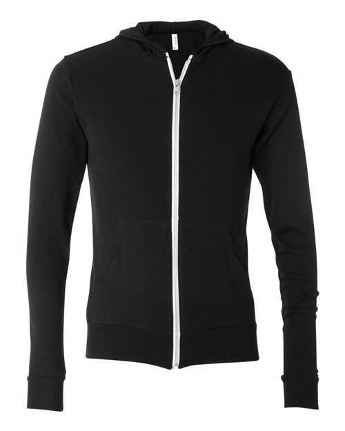 Unisex Triblend Lightweight Full-Zip Hooded Long Sleeve Tee Image 3