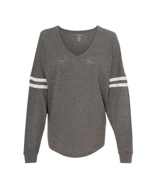 Women’s Slub Jersey Varsitee V-Neck Long Sleeve T-Shirt Image 1