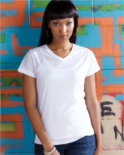 Women's Polyester Sublimation V-Neck Tee Image 1