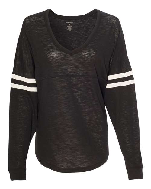 Women’s Slub Jersey Varsitee V-Neck Long Sleeve T-Shirt Image 2