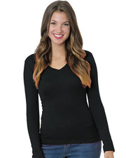 Women's USA-Made Deep V-Neck Long Sleeve T-Shirt Image 1
