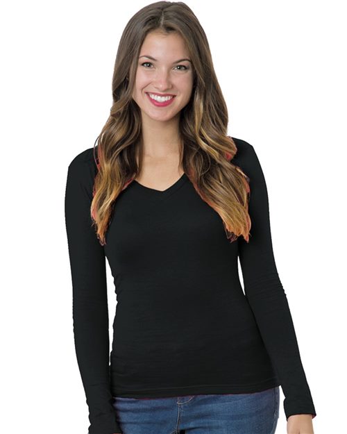 Women's USA-Made Deep V-Neck Long Sleeve T-Shirt Image 1