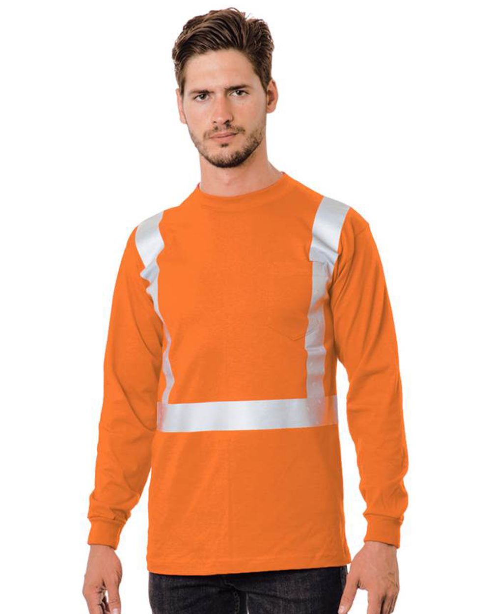 Unisex USA-Made 50/50 Hi-Visibility Long Sleeve Pocket T-Shirt