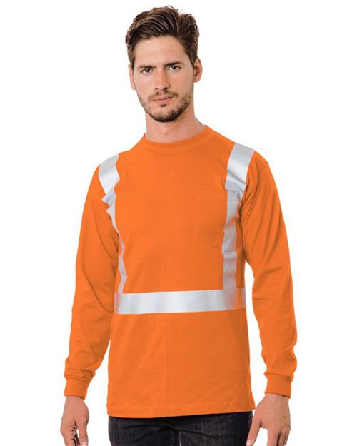 Unisex USA-Made 50/50 Hi-Visibility Long Sleeve Pocket T-Shirt Image 1