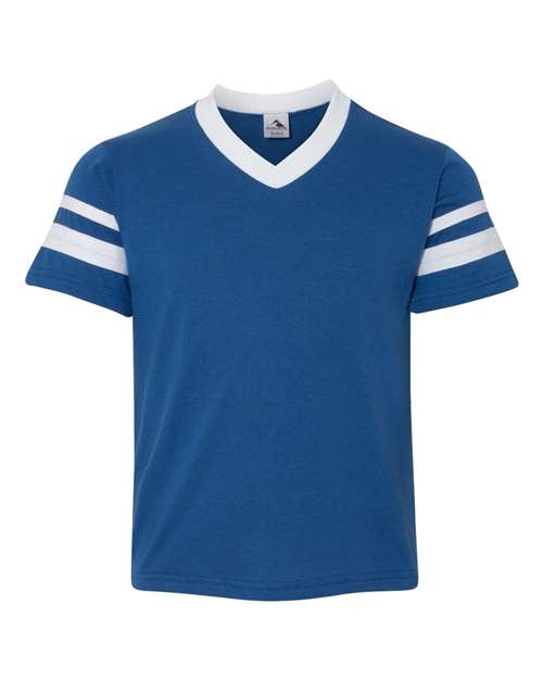 Youth V-Neck Jersey with Striped Sleeves