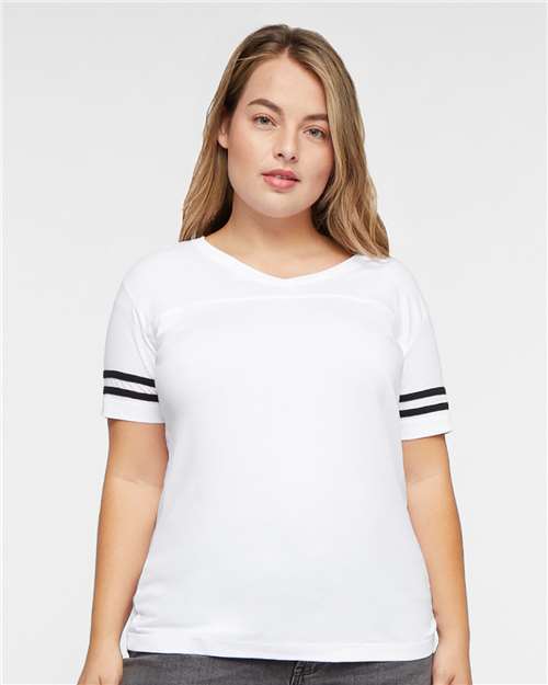 Women's Football V-Neck Fine Jersey Tee Image 12