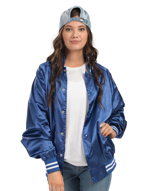 Unisex Satin Baseball Jacket Striped Trim Image 1